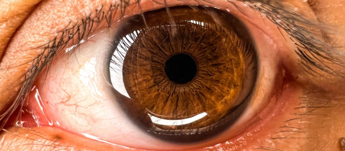 Detailed close-up image of a brown human eye showcasing iris texture.