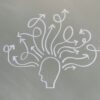 Conceptual chalk drawing illustrating mental health challenges with arrows representing thoughts.