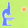Creative design of cutout paper composition representing laboratory microscope and orange virus on bright background
